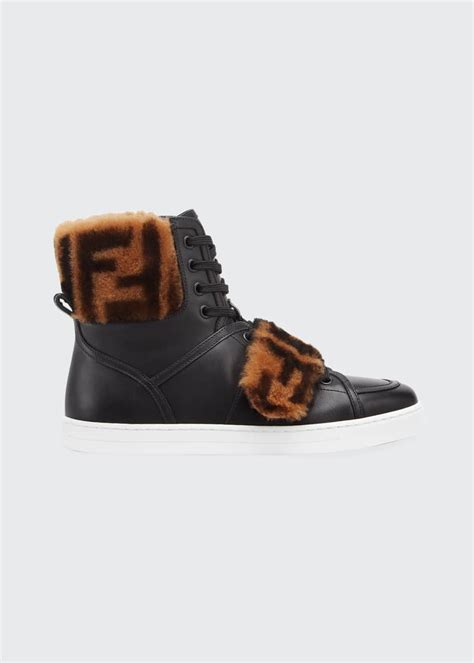 fendi sock sneakers brown|fendi shearling leather sneakers.